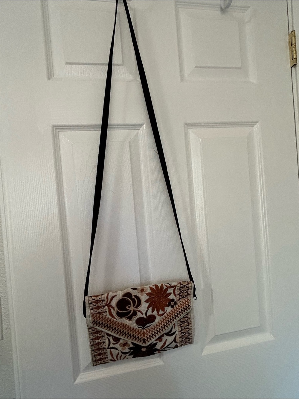 Handmade Boho-Style Crossbody Bag in Brown and Cream